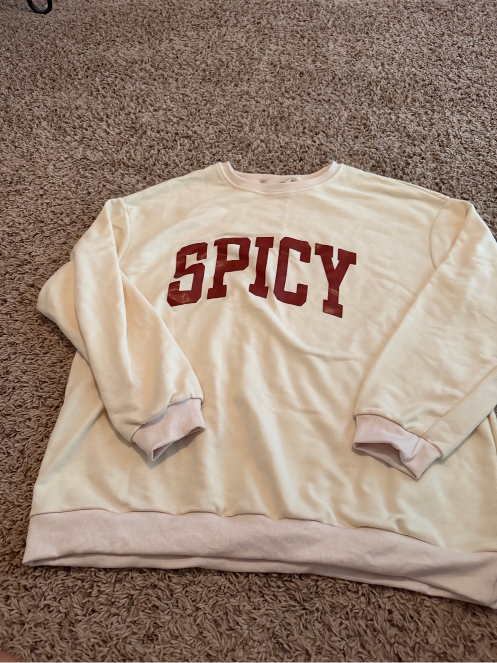 Comfort Colors Cream Crew Sweatshirt with Red SPICY Print